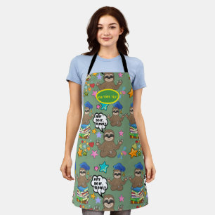 Cute Sloth Green Pattern Funny Just Do It Quote Apron