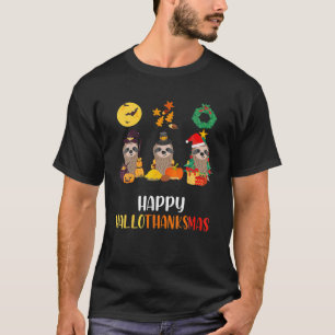 Cute Sloth Halloween Christmas Happy Hallothanksma T-Shirt