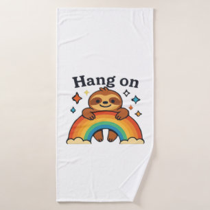 Cute Sloth �Hang On� Rainbow Positive Quote Sticke Bath Towel