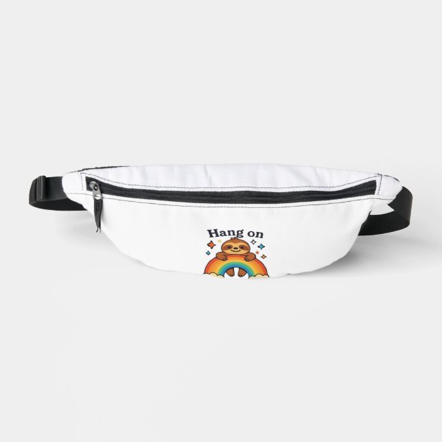 Cute Sloth �Hang On� Rainbow Positive Quote Sticke Bum Bags (Front)