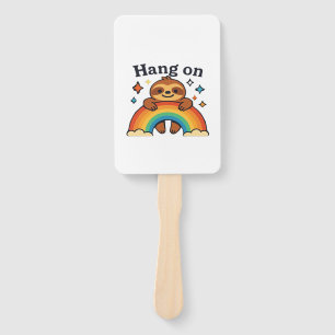 Cute Sloth �Hang On� Rainbow Positive Quote Sticke Hand Fan