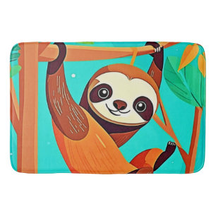 Cute Sloth Hanging in Jungle Bath Mat