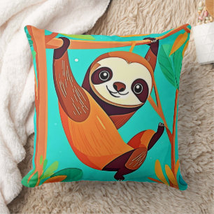 Cute Sloth Hanging in Jungle Cushion