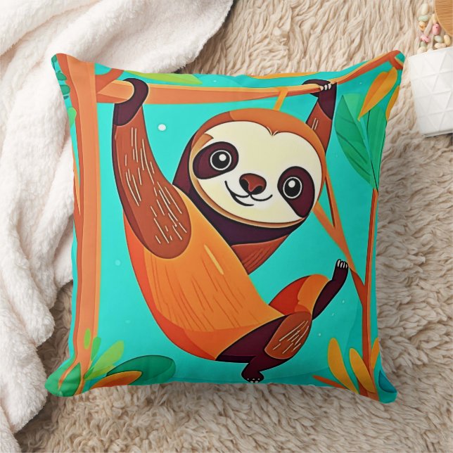 Cute Sloth Hanging in Jungle Cushion (Blanket)
