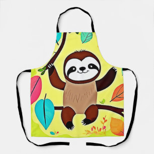 Cute Sloth Hanging on a Tree Branch Apron