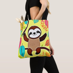 Cute Sloth Hanging on a Tree Branch Tote Bag