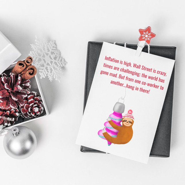 Cute Sloth Hanging On Ornament Co-Worker Xmas Holiday Card (Creator Uploaded)