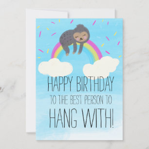 Cute  Sloth Hanging on Rainbow Birthday Friend Card