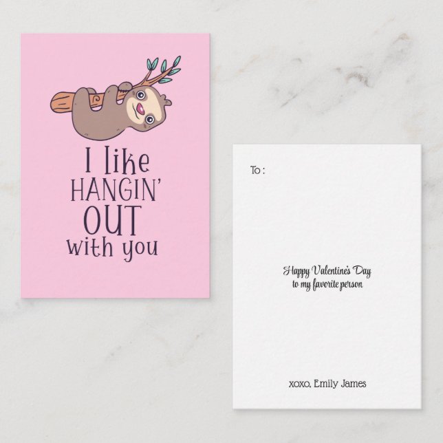 Cute Sloth Hanging Out Funny Kids Valentine's Day Card (Front/Back)