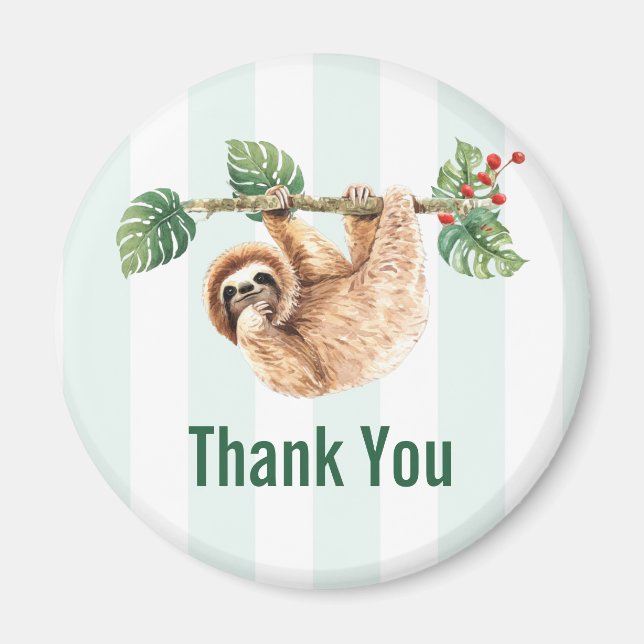 Cute Sloth Hanging Upside Down Watercolor Magnet (Front)