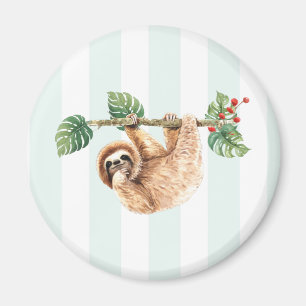 Cute Sloth Hanging Upside Down Watercolor Magnet