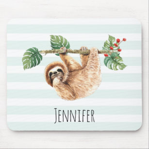Cute Sloth Hanging Upside Down Watercolor Mouse Mat