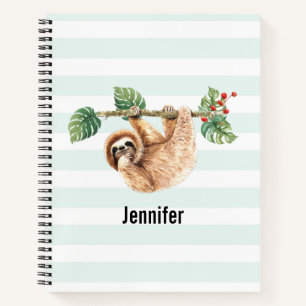Cute Sloth Hanging Upside Down Watercolor Notebook