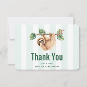 Cute Sloth Hanging Upside Down Watercolor Thank You Card