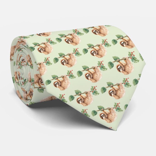 Cute Sloth Hanging Upside Down Watercolor Tie (Rolled)