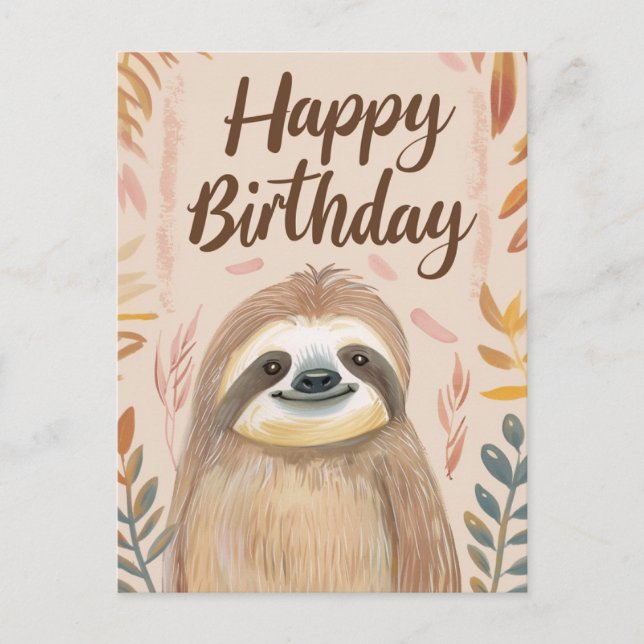 Cute Sloth Happy Birthday Postcard (Front)