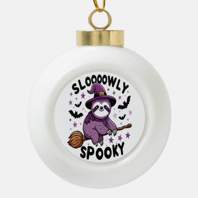 Cute Sloth Happy Halloween (2) Ceramic Ball Christmas Ornament (Front)