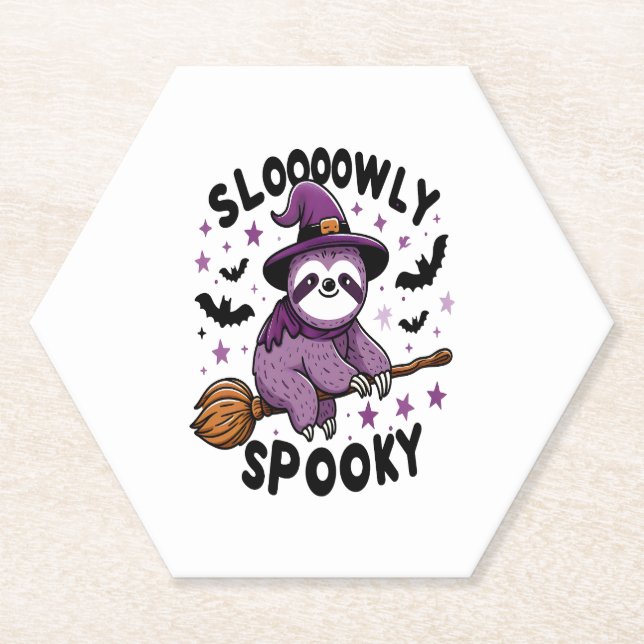 Cute Sloth Happy Halloween (2) Paper Coaster (Front)