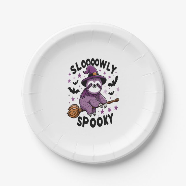 Cute Sloth Happy Halloween (2) Paper Plate (Front)