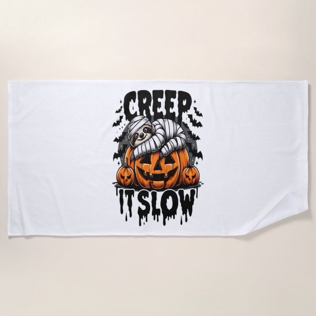 Cute Sloth Happy Halloween Beach Towel (Front)