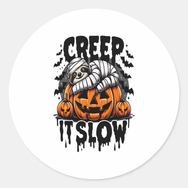 Cute Sloth Happy Halloween Classic Round Sticker (Front)