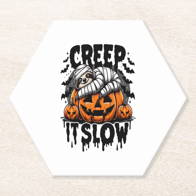 Cute Sloth Happy Halloween Paper Coaster (Front)