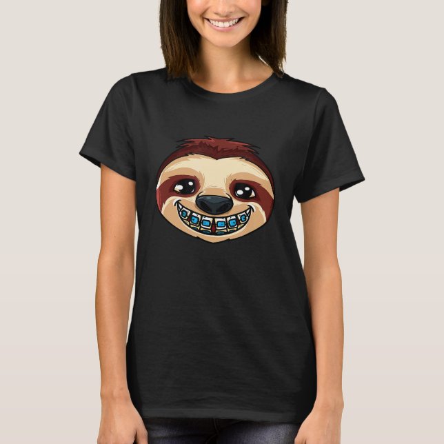 Cute Sloth Head With Dental Braces Dental Dentist  T-Shirt (Front)
