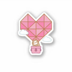 Cute Sloth Heart Hot Air Balloon Vinyl Sticker 