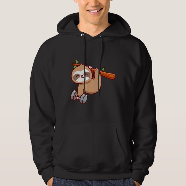 Cute Sloth Holding Dumbbell Hoodie (Front)