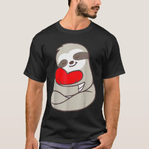 Cute Sloth Holding Heart Women Kids Valentines Da T-Shirt