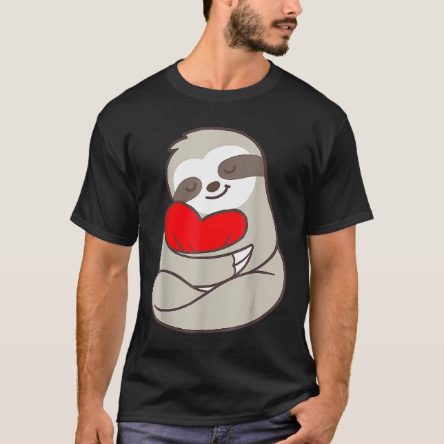 Cute Sloth Holding Heart  Women Kids Valentines Da T-Shirt (Front)