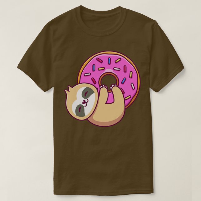 Cute Sloth Hug Big Doughnut T-Shirt (Design Front)