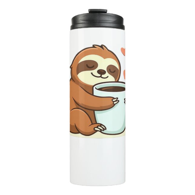 Cute Sloth Hugging Big Coffee Cup Premium T-Shirt (Front)