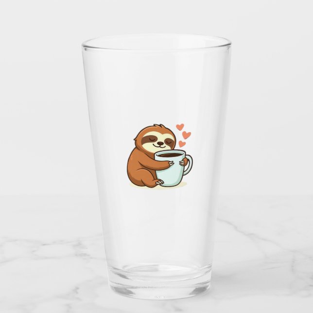 Cute Sloth Hugging Big Coffee Cup Premium T-Shirt (Front)