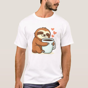 Cute Sloth Hugging Big Coffee Cup Premium T-Shirt