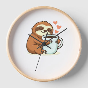 Cute Sloth Hugging Big Coffee Cup Premium T-Shirt Clock