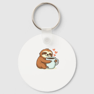 Cute Sloth Hugging Big Coffee Cup Premium T-Shirt Key Ring