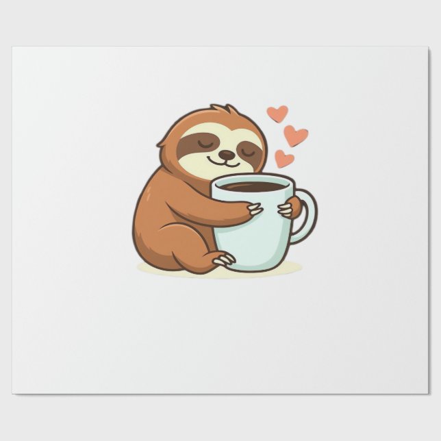 Cute Sloth Hugging Big Coffee Cup Premium T-Shirt Wrapping Paper (Flat)