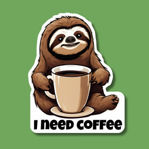 Cute Sloth I Need Coffee Waterproof
