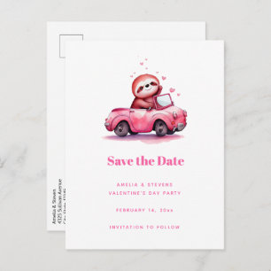 Cute Sloth in a Pink Convertible Announcement Postcard