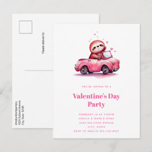 Cute Sloth in a Pink Convertible Invitation Postcard