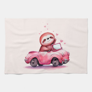 Cute Sloth in a Pink Convertible Tea Towel