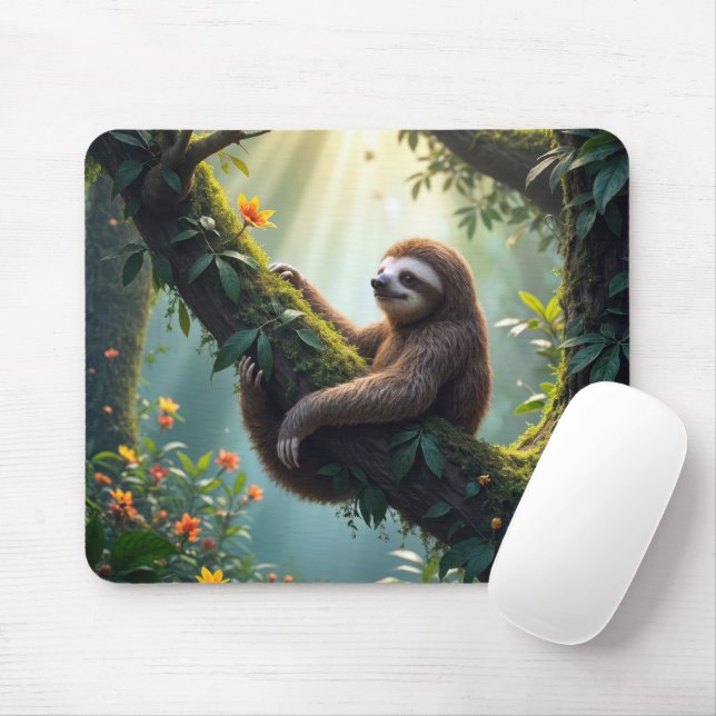 Cute Sloth In a Rainforest Mouse Mat (With Mouse)