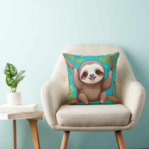 Cute sloth in a tree illustration cushion
