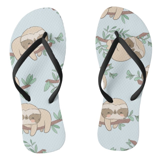 Cute Sloth in Branch with Leaves Flip Flops (Footbed)
