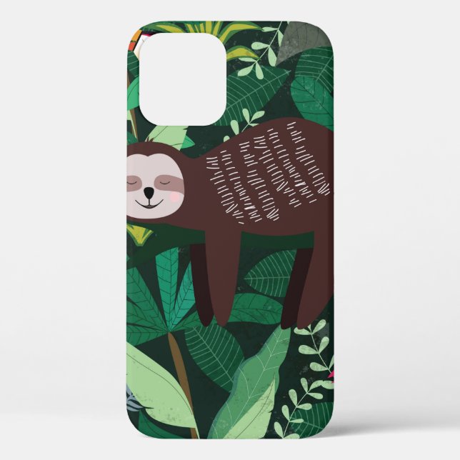 Cute sloth in green tropical illustration pattern Case-Mate iPhone case (Back)