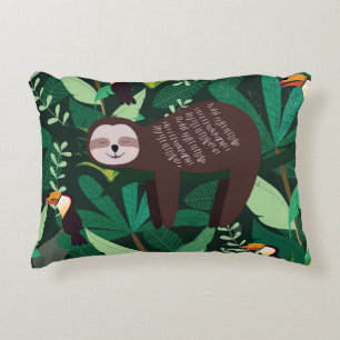 Cute sloth in green tropical illustration pattern decorative cushion