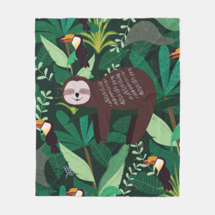 Cute sloth in green tropical illustration pattern fleece blanket