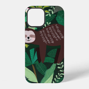 Cute sloth in green tropical illustration pattern iPhone 12 case