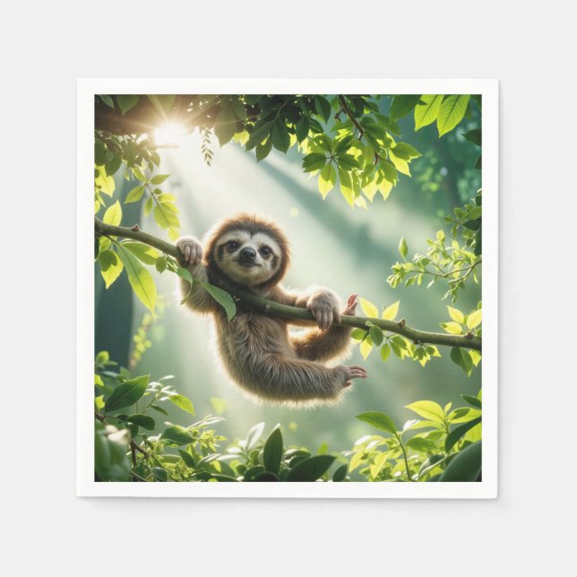 Cute Sloth In Sunbeams Napkin (Front)